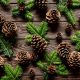 Christmas, Noel or New Year background with Christmas tree on wooden background, festive greeting card, holiday banner with copy space for a text, top down view
