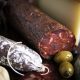 Closeup of charcuterie meat products