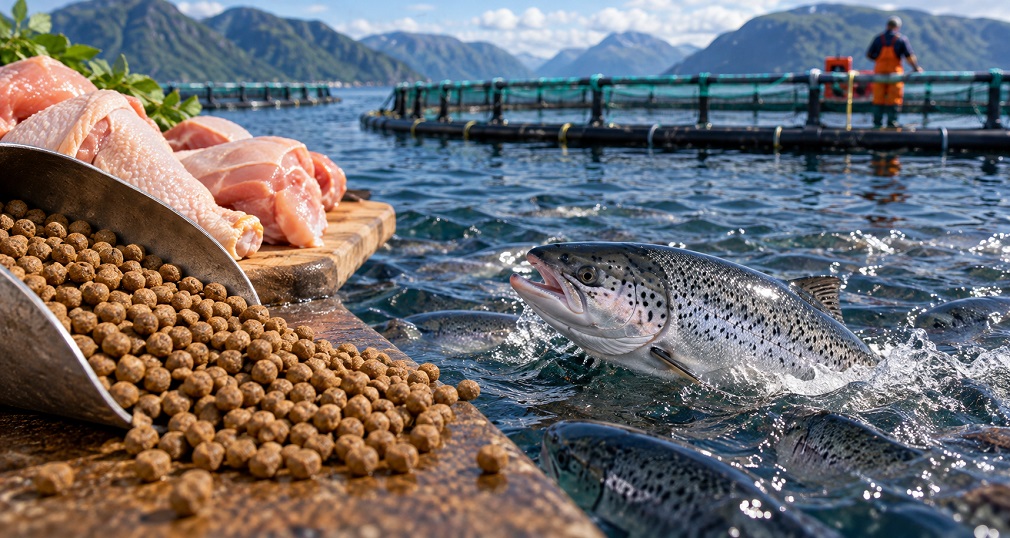 Lososi iz uzgoja sve češće se hrane proteinima iz živinskog mesa (2)